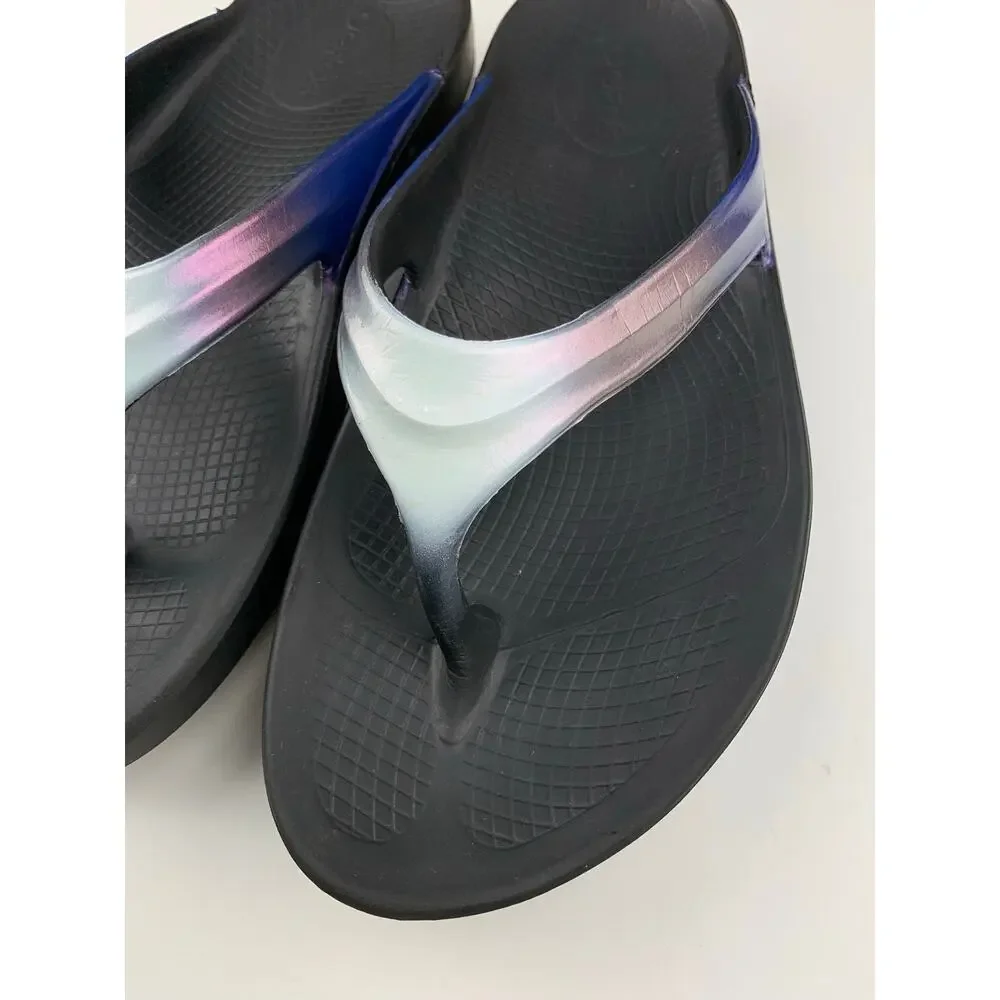 Oofos Oolala Luxe Sandals Flip Flops Iridescent Blue Pink White Slip On Womens 8